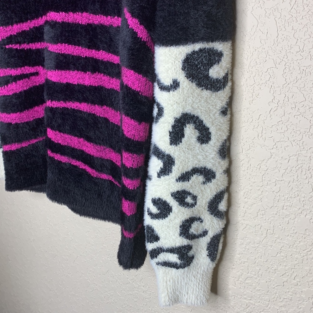 Fuzzy Leopard And Zebra Print Sweater - image 3